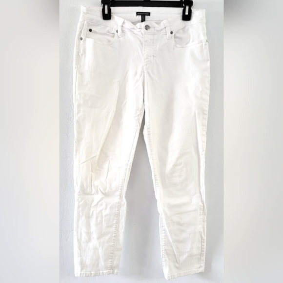 Eileen Fisher Organic Cotton Denim Slim Jean Jeans White Sz 10 USA Made Imported - Picture 1 of 8